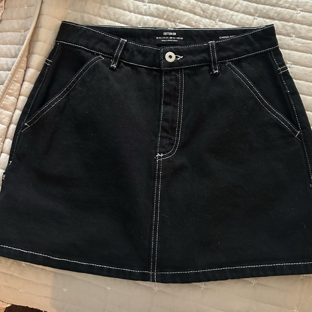 Cotton On Black Denim Skirt with White Stitching